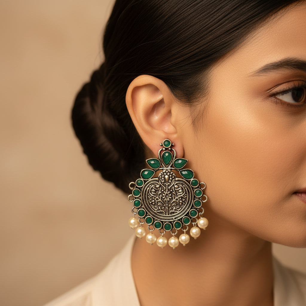 Royal flare stud earrings (Green)