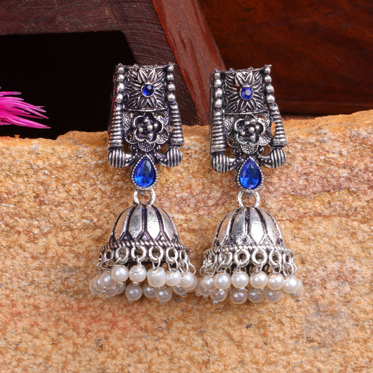 Temple bells jhumki earrings (Blue)