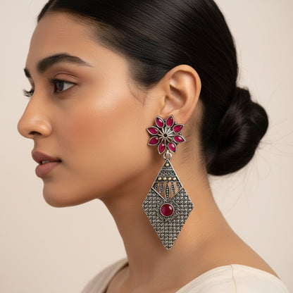 Kite delight stone studded dangler earrings (Red)