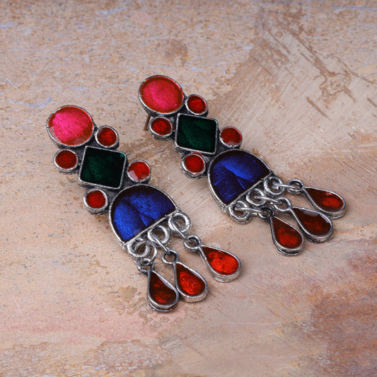 Multicolored Meenakari Oxidised Danglers