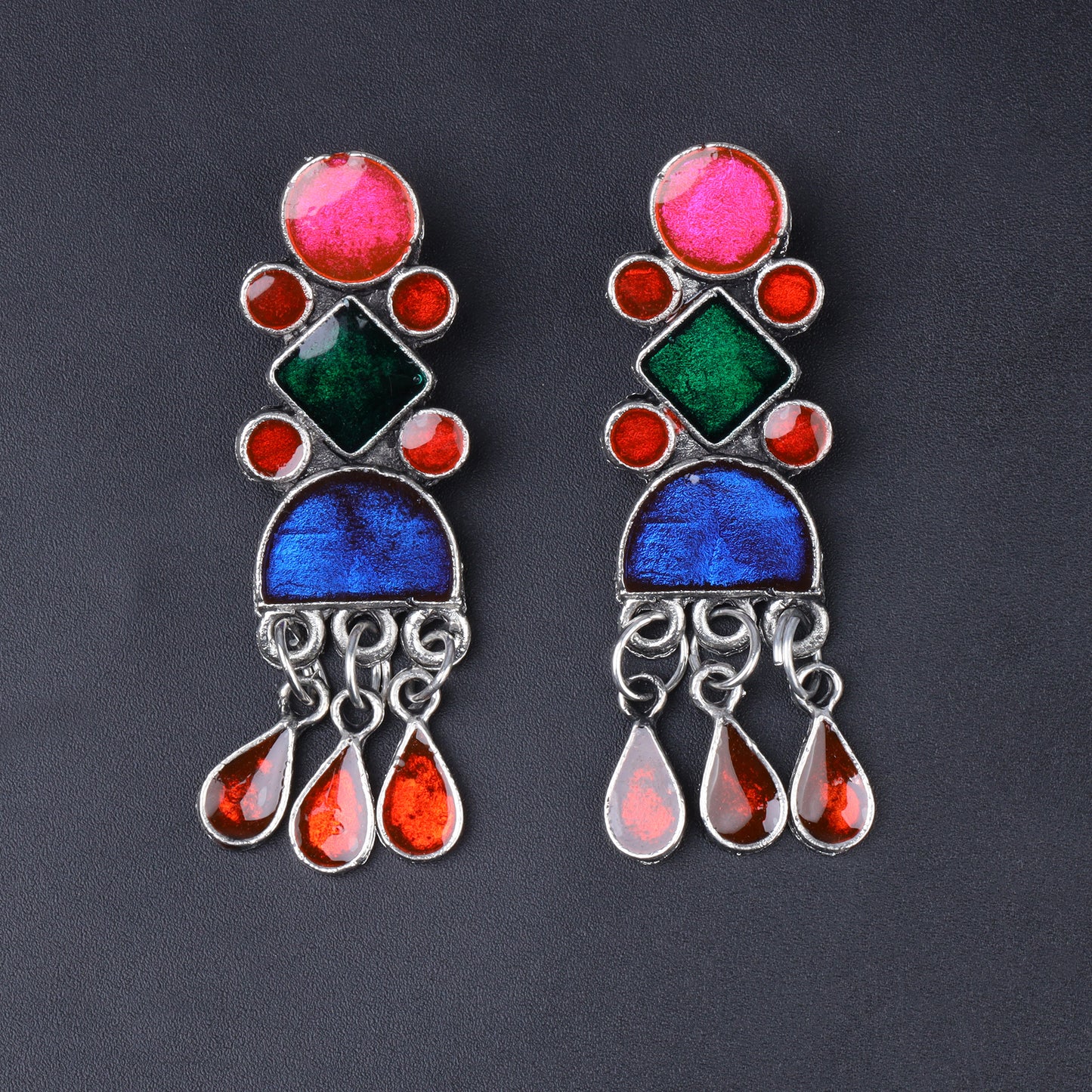 Multicolored Meenakari Oxidised Danglers