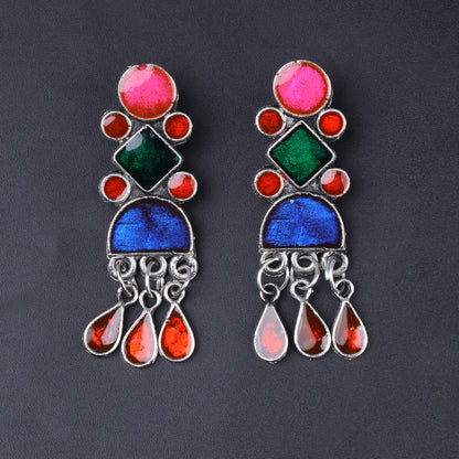 Multicolored Meenakari Oxidised Danglers