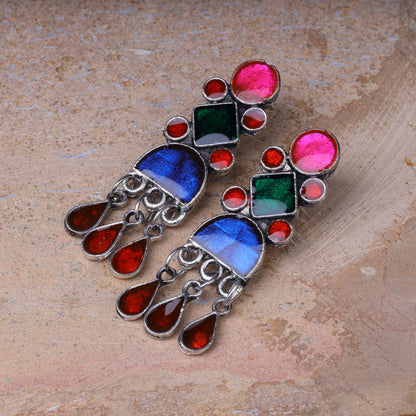 Multicolored Meenakari Oxidised Danglers