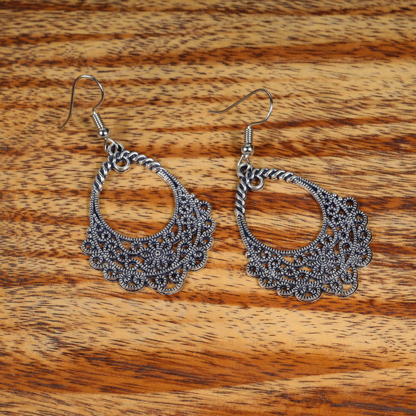 Intricate Flower German Silver Dangler Earrings