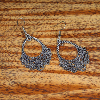 Intricate Flower German Silver Dangler Earrings