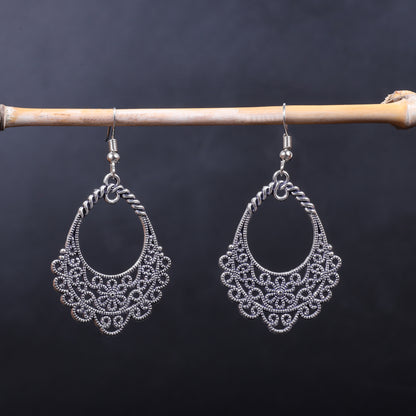 Intricate Flower German Silver Dangler Earrings