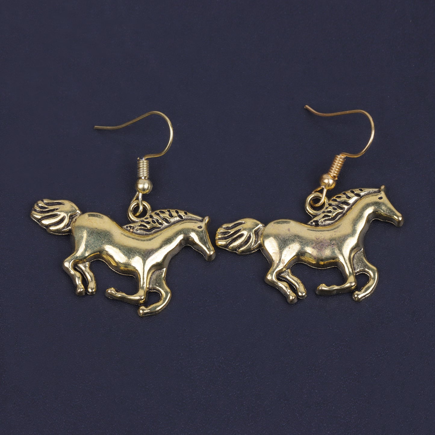 Horse Shaped Golden Polished Oxidised Danglers