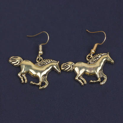 Horse Shaped Golden Polished Oxidised Danglers