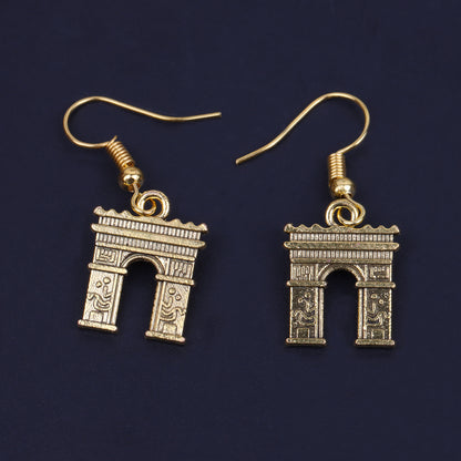 Arc De Triomphe Shaped Golden Polished Oxidised Danglers