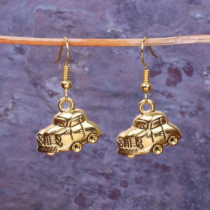 Antique Car Shaped Golden Polished Oxidised Danglers