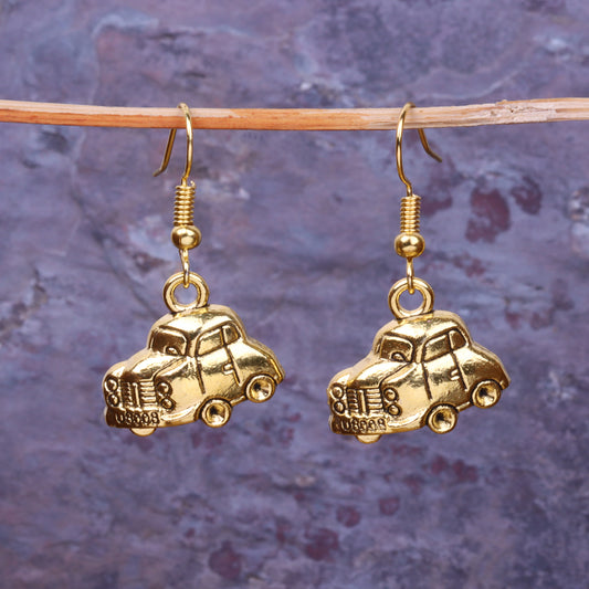 Antique Car Shaped Golden Polished Oxidised Danglers