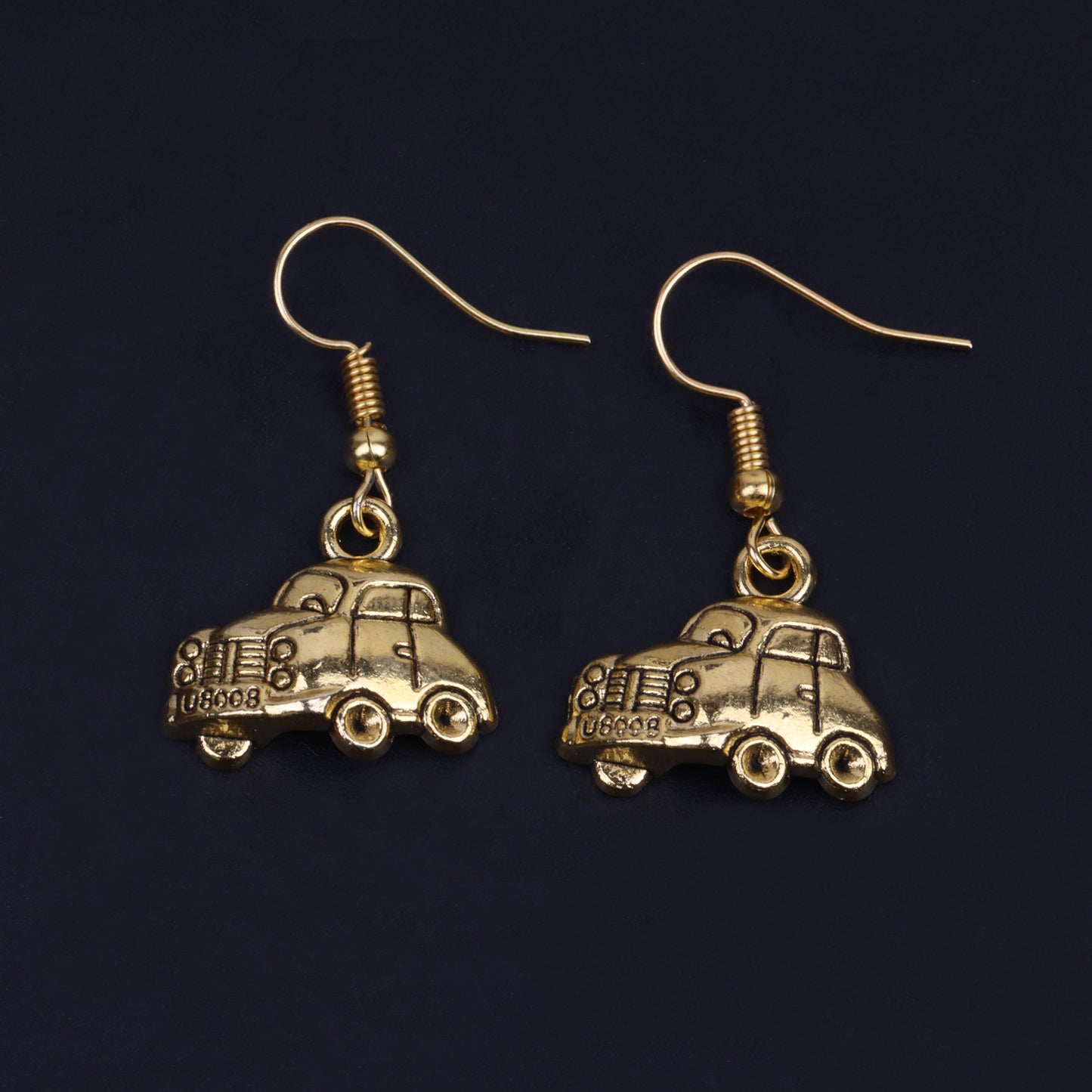Antique Car Shaped Golden Polished Oxidised Danglers