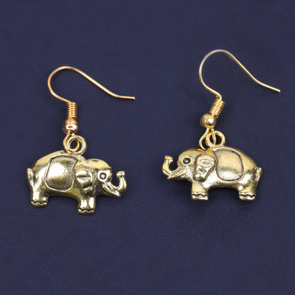 Cute Baby Elephant Shaped Golden Polished Oxidised Danglers