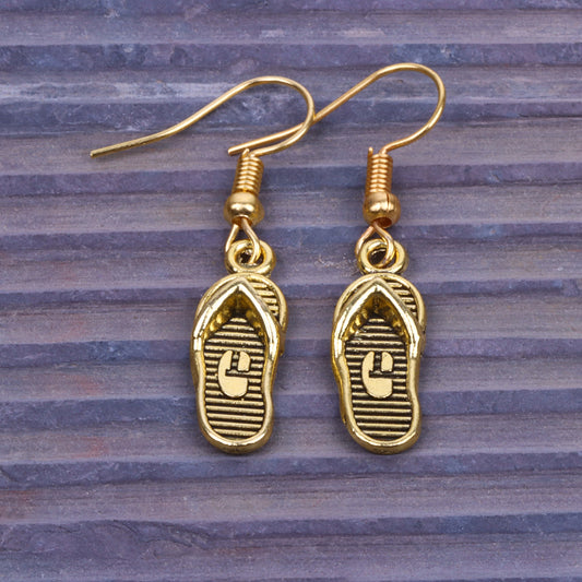 Tiny Slippers Shaped Golden Polished Oxidised Danglers