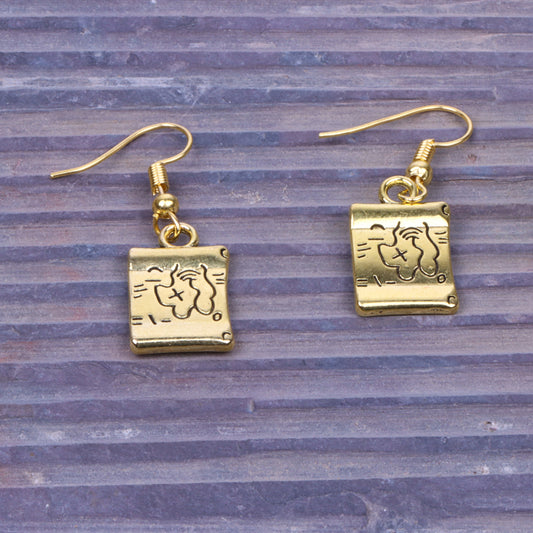Treasure Map Shaped Golden Polished Oxidised Danglers