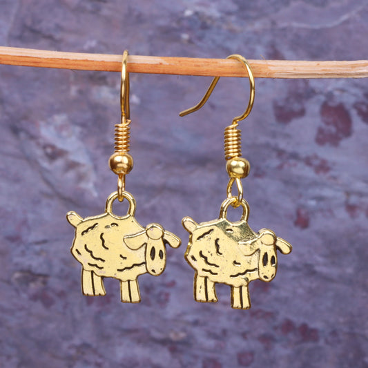 Sheep Shaped Golden Polished Oxidised Danglers