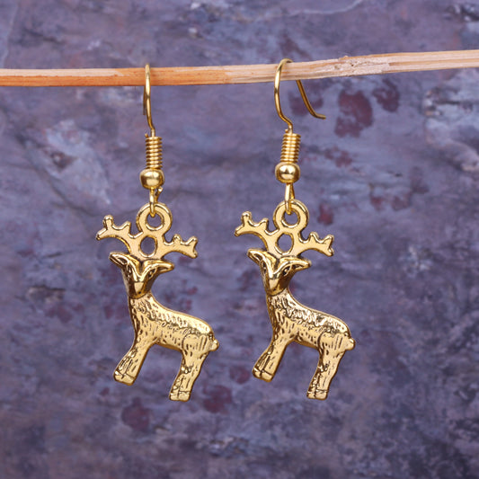 Deer Shaped Golden Polished Oxidised Danglers