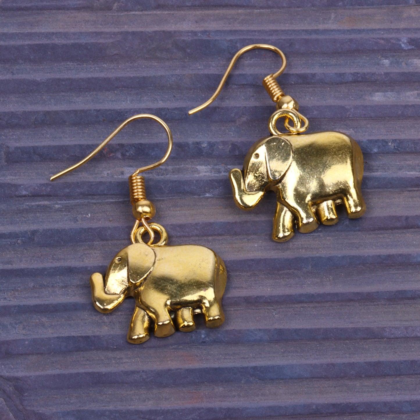 Calf Elephant Shaped Golden Polished Oxidised Danglers