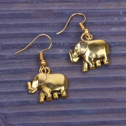 Calf Elephant Shaped Golden Polished Oxidised Danglers