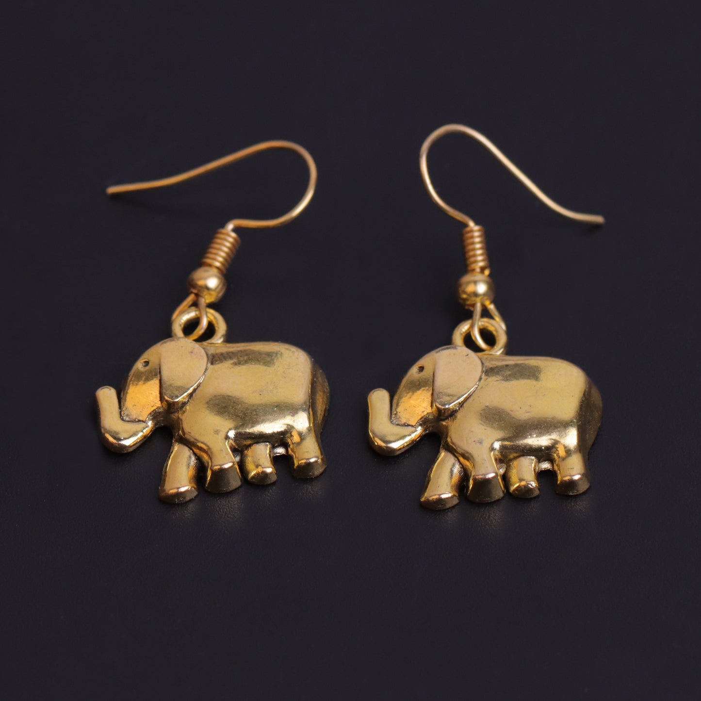 Calf Elephant Shaped Golden Polished Oxidised Danglers