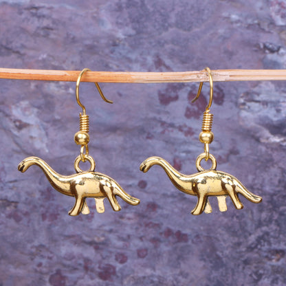 Dinosaur Shaped Golden Polished Oxidised Danglers