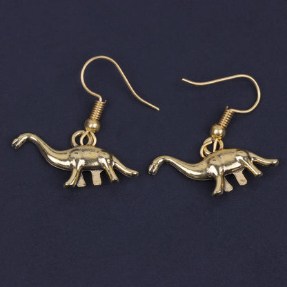 Dinosaur Shaped Golden Polished Oxidised Danglers