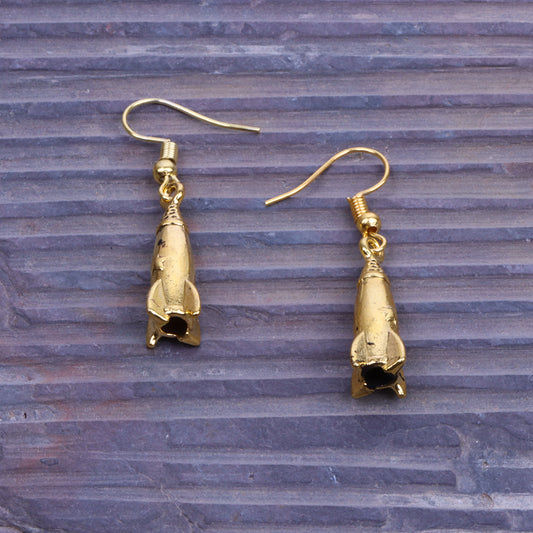 Rocket Ship Shaped Golden Polished Oxidised Danglers