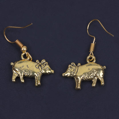 Piggy Shaped Golden Polished Oxidised Danglers