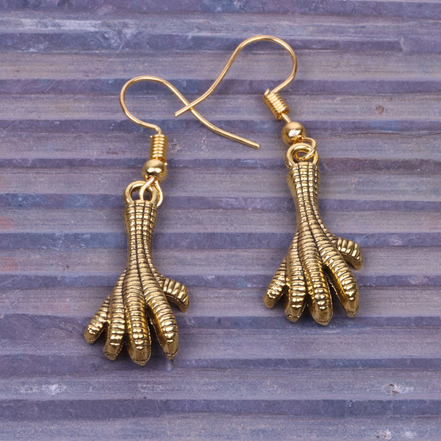 Bird Talons Shaped Golden Polished Oxidised Danglers