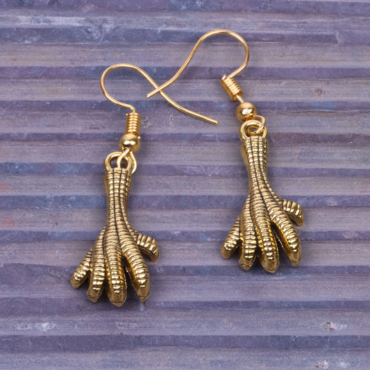 Bird Talons Shaped Golden Polished Oxidised Danglers