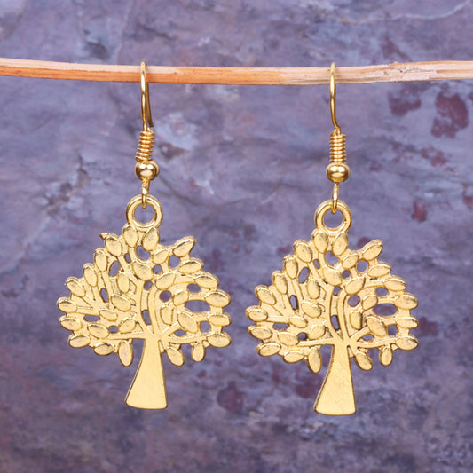 Small Tree Shaped Golden Polished Oxidised Danglers