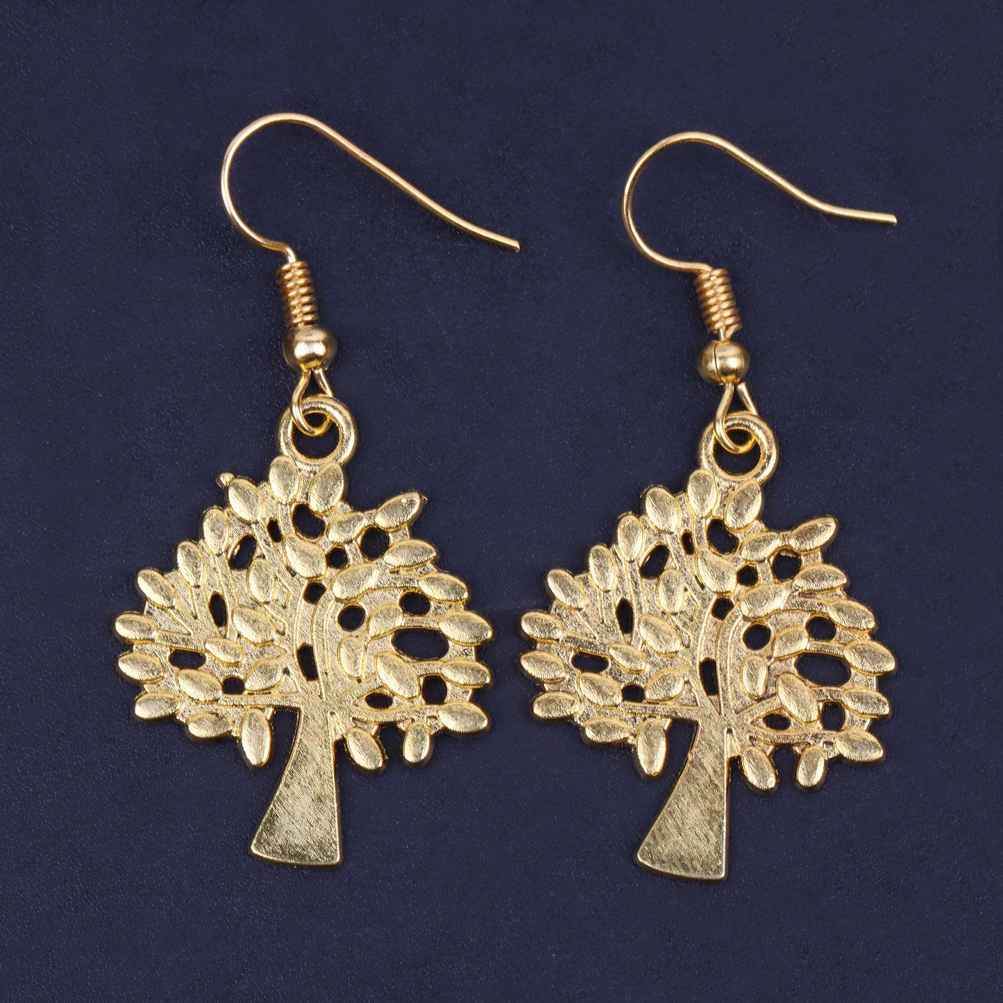 Small Tree Shaped Golden Polished Oxidised Danglers