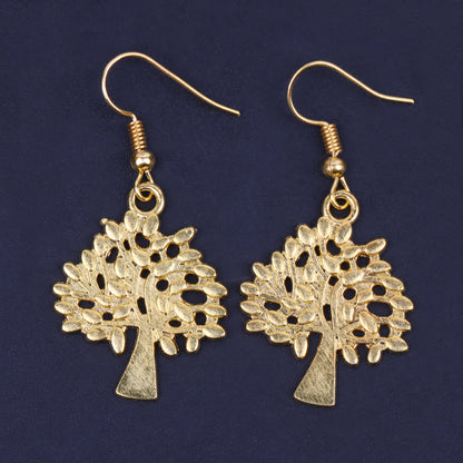 Small Tree Shaped Golden Polished Oxidised Danglers