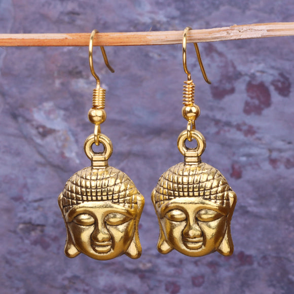 Buddha Shaped Golden Polished Oxidised Danglers
