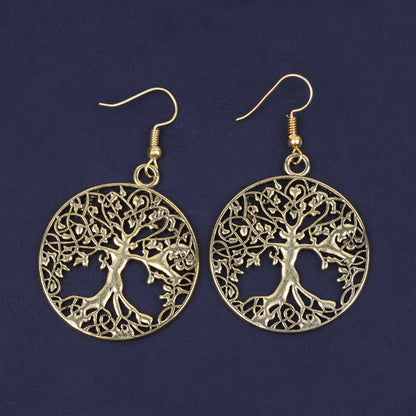Simple Tree Shaped Golden Polished Oxidised Danglers