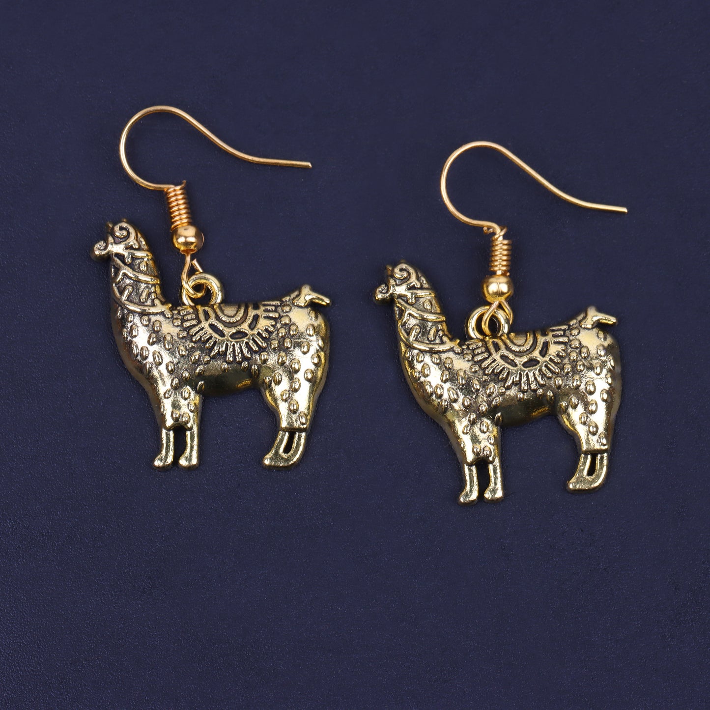 Llama Animal Shaped Golden Polished Oxidised Danglers