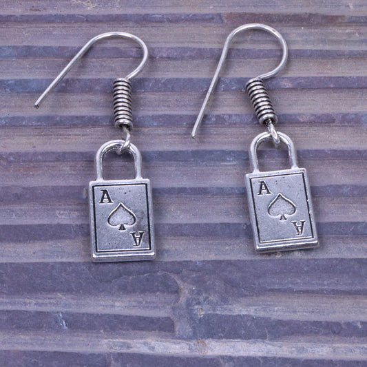 Lock Shaped Silver Polished Oxidised Danglers