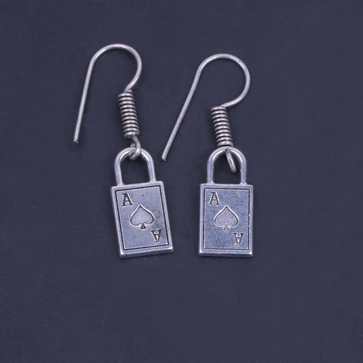 Lock Shaped Silver Polished Oxidised Danglers