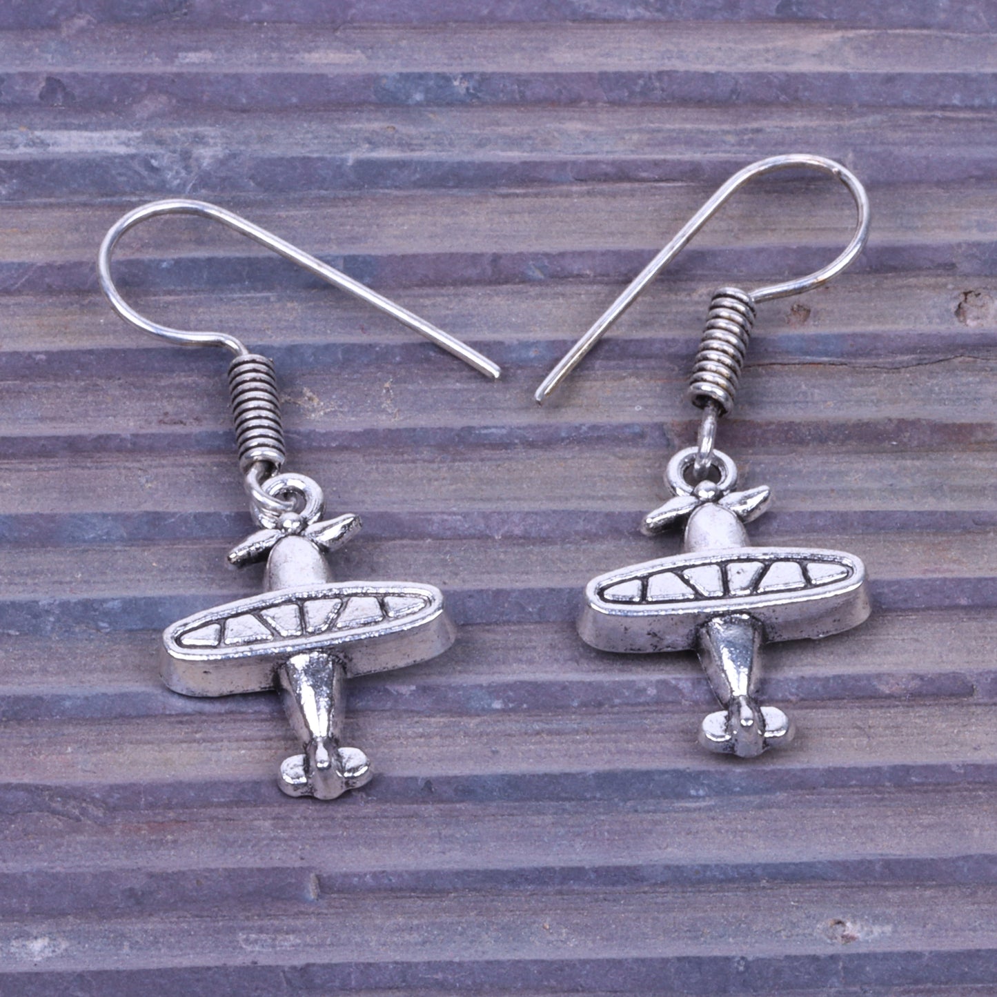 Airplane Shaped Silver Polished Oxidised Danglers