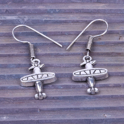 Airplane Shaped Silver Polished Oxidised Danglers