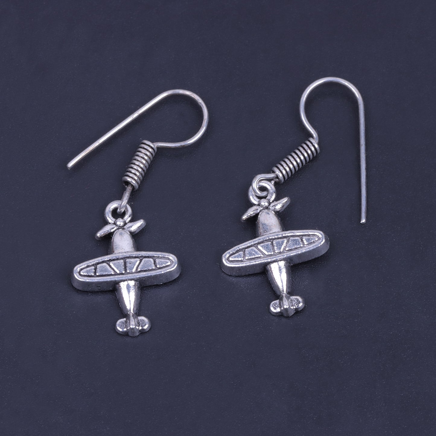Airplane Shaped Silver Polished Oxidised Danglers