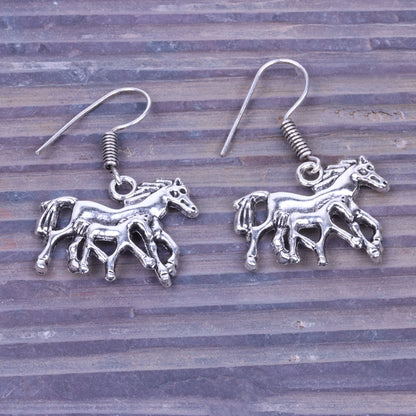 Horse Shaped Silver Polished Oxidised Danglers