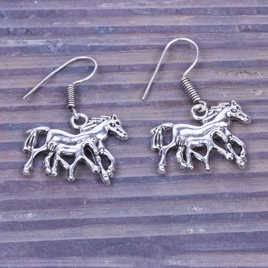 Horse Shaped Silver Polished Oxidised Danglers
