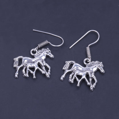 Horse Shaped Silver Polished Oxidised Danglers