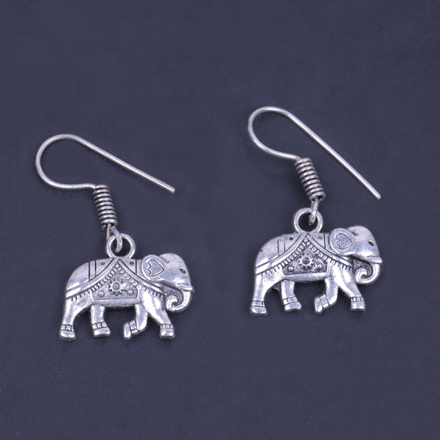 Elephant Shaped Silver Polished Oxidised Danglers