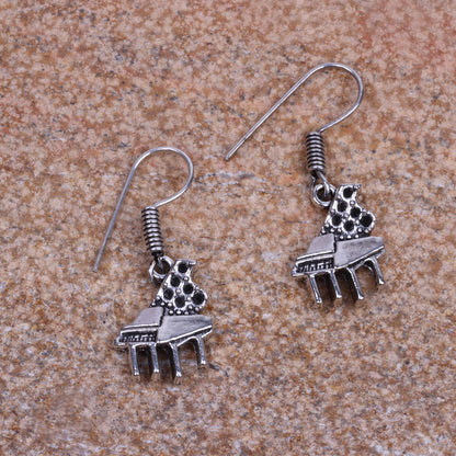 Piano Shaped Silver Polished Oxidised Danglers