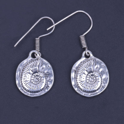 Shell Shaped Silver Polished Oxidised Danglers