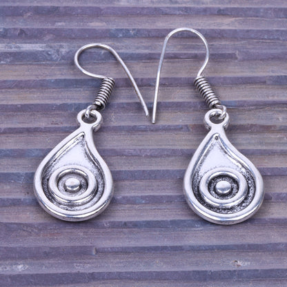 Water Drop Shaped Silver Polished Oxidised Danglers