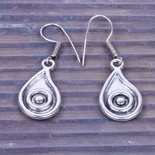 Water Drop Shaped Silver Polished Oxidised Danglers