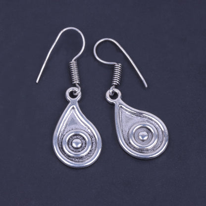 Water Drop Shaped Silver Polished Oxidised Danglers